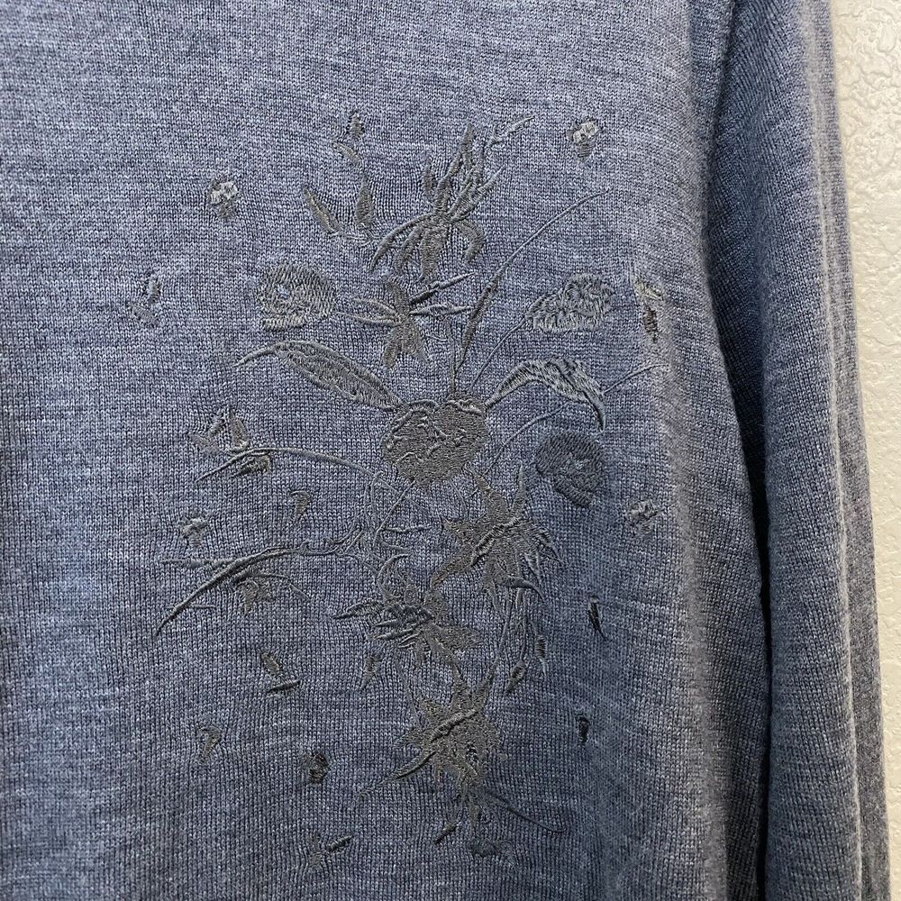 The Kooples Sweatshirt Womens Medium Wool Pullover Floral Embroidered Gray - Picture 4 of 9